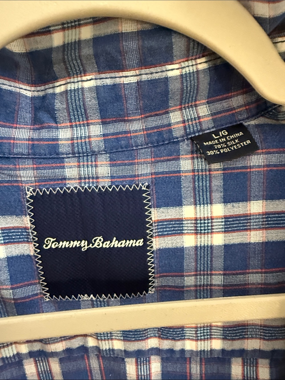 Tommy Bahama Navy and Blue Plaid Silk-Blend Shirt - Picture 2 of 5